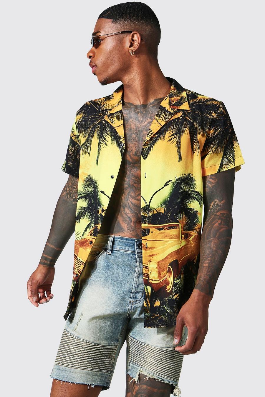 Chemise à manches courtes à imprimé palmier, Orange image number 1