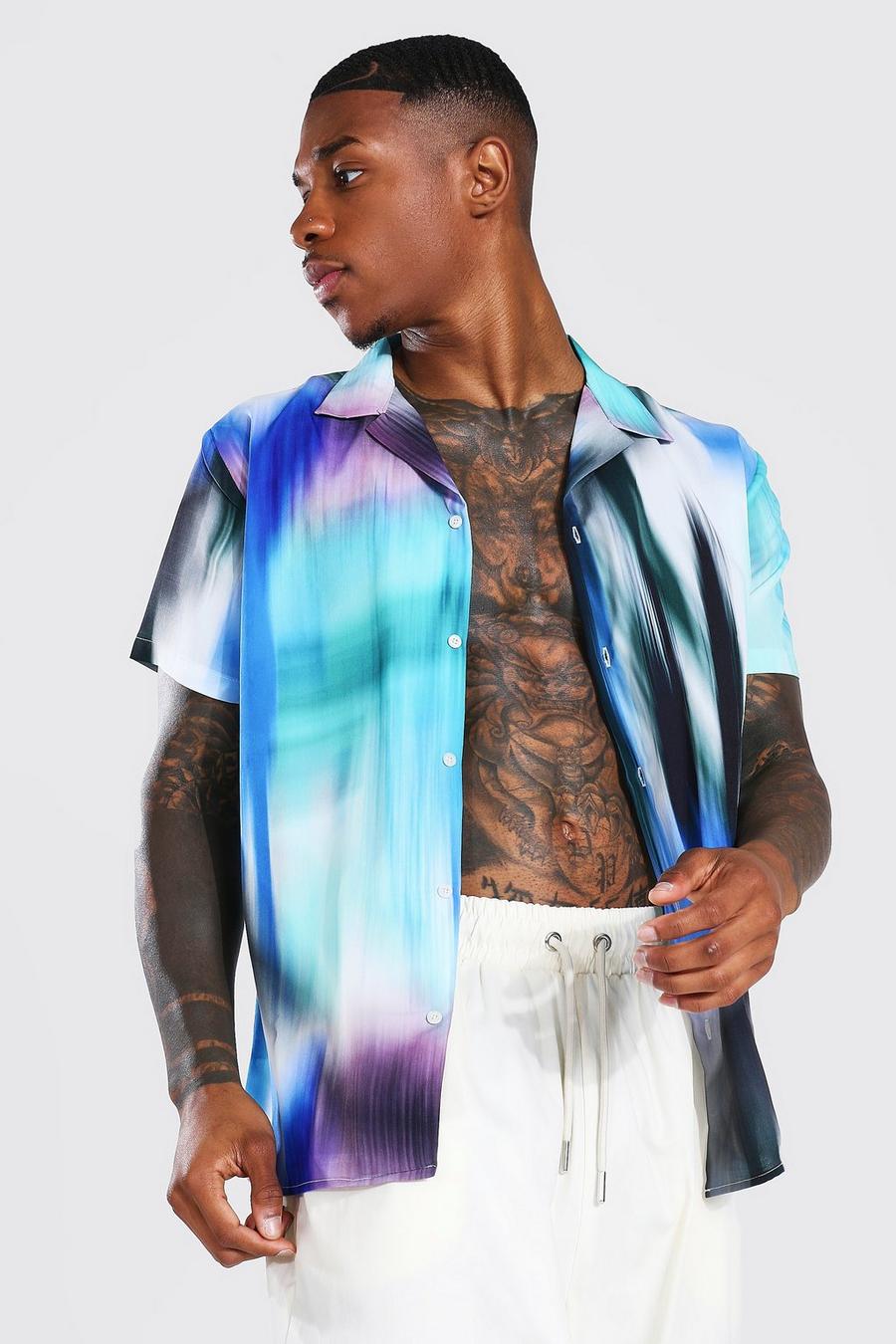 Blue Short Sleeve Revere Abstract Shirt image number 1