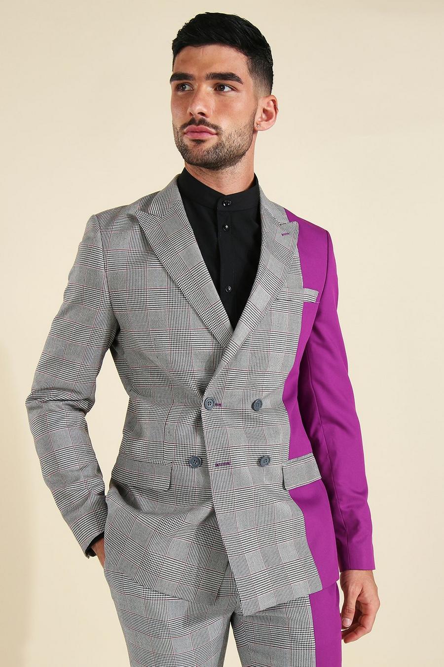 Grey grigio Double Breasted Skinny Spliced Suit Jacket image number 1