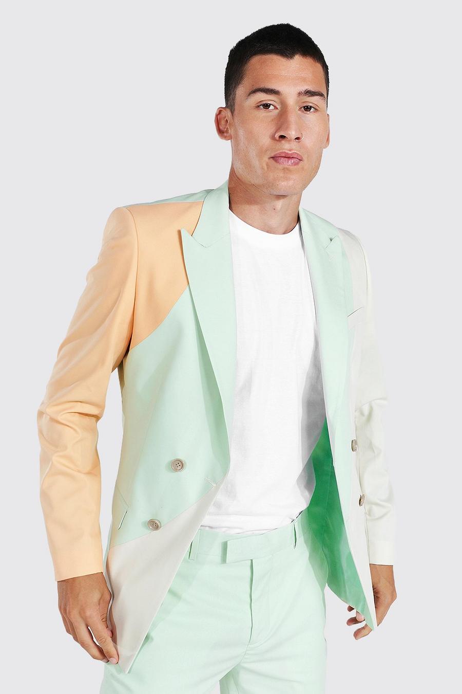 Multi mehrfarbig Double Breasted Skinny Spliced Suit Jacket image number 1