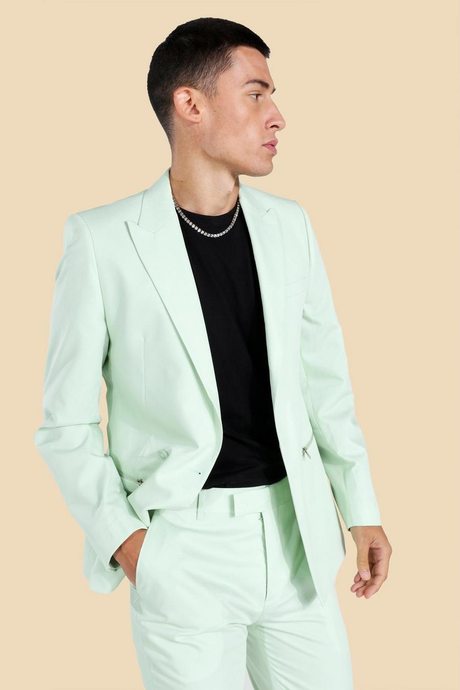 Sage green Double Breasted Skinny Suit Jacket image number 1