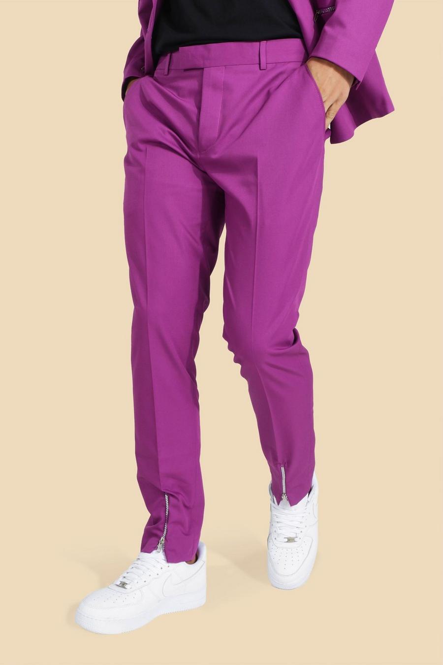Purple lila Skinny Zip Suit Trousers image number 1