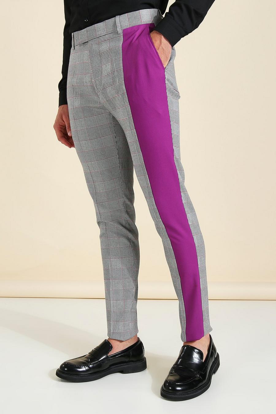 Grey Skinny Check Spliced Suit Trousers image number 1