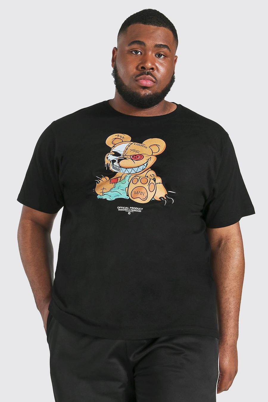 Plus T-Shirt mit Evil Teddy-Print, Black schwarz image number 1
