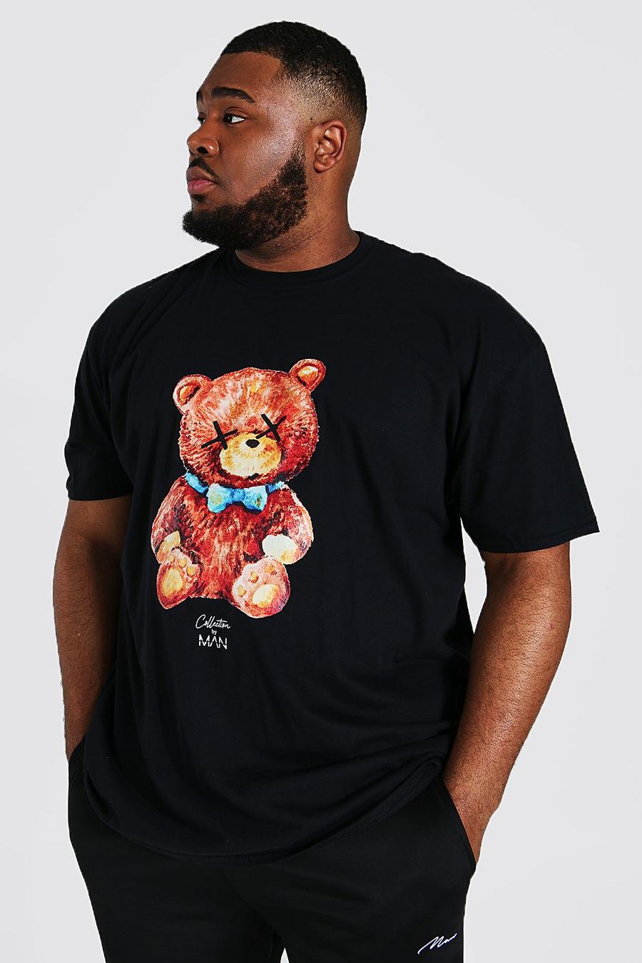 Plus Man Kollektion T-Shirt mit Teddy-Print, Black schwarz image number 1
