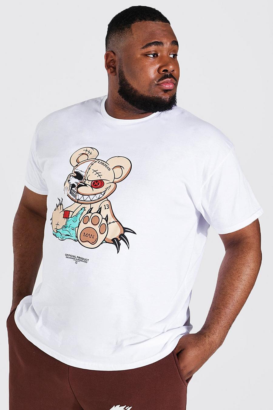 Plus T-Shirt mit Evil Teddy Print, White image number 1