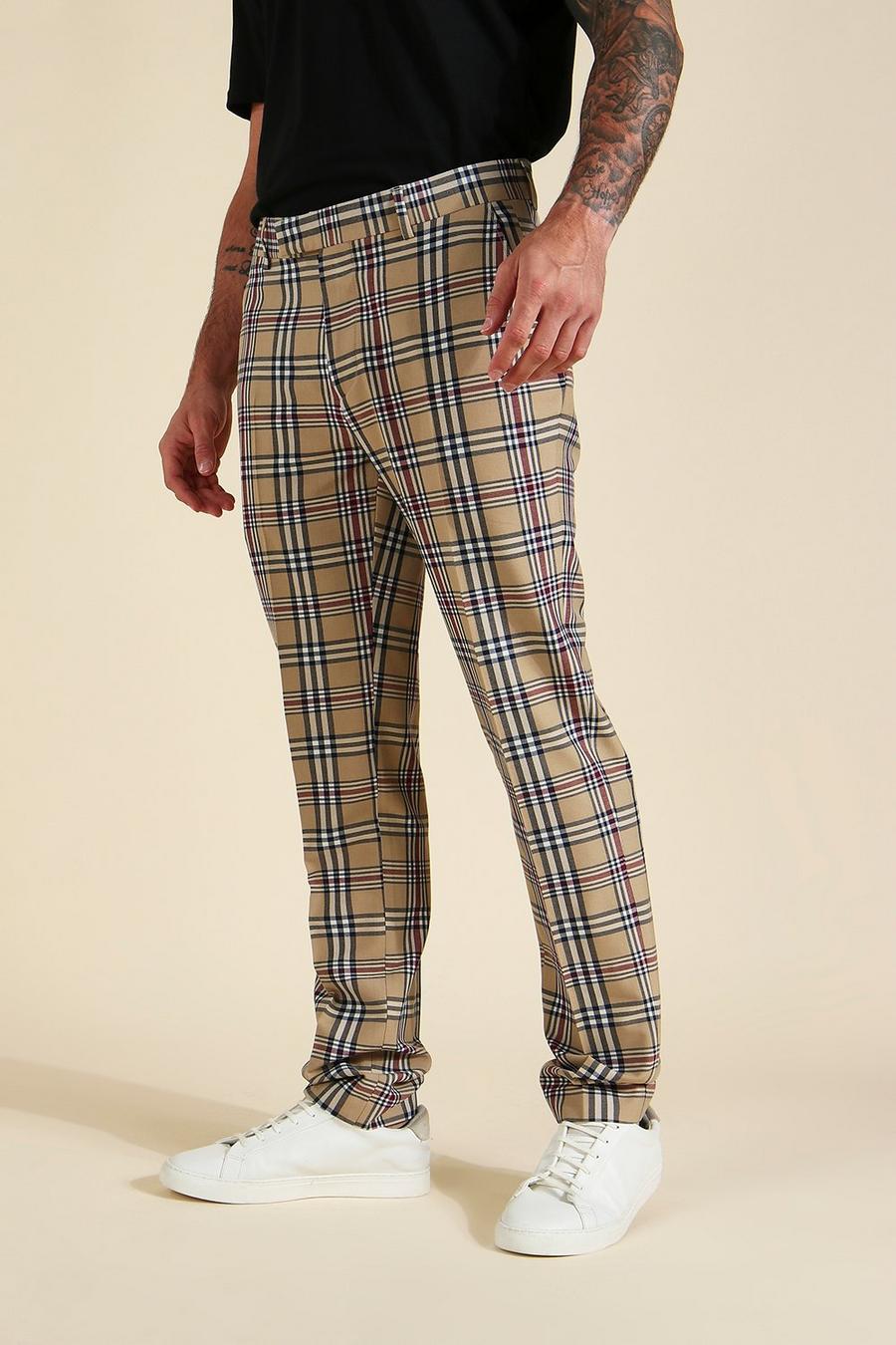 Brown Slim Check Tailored Pants image number 1