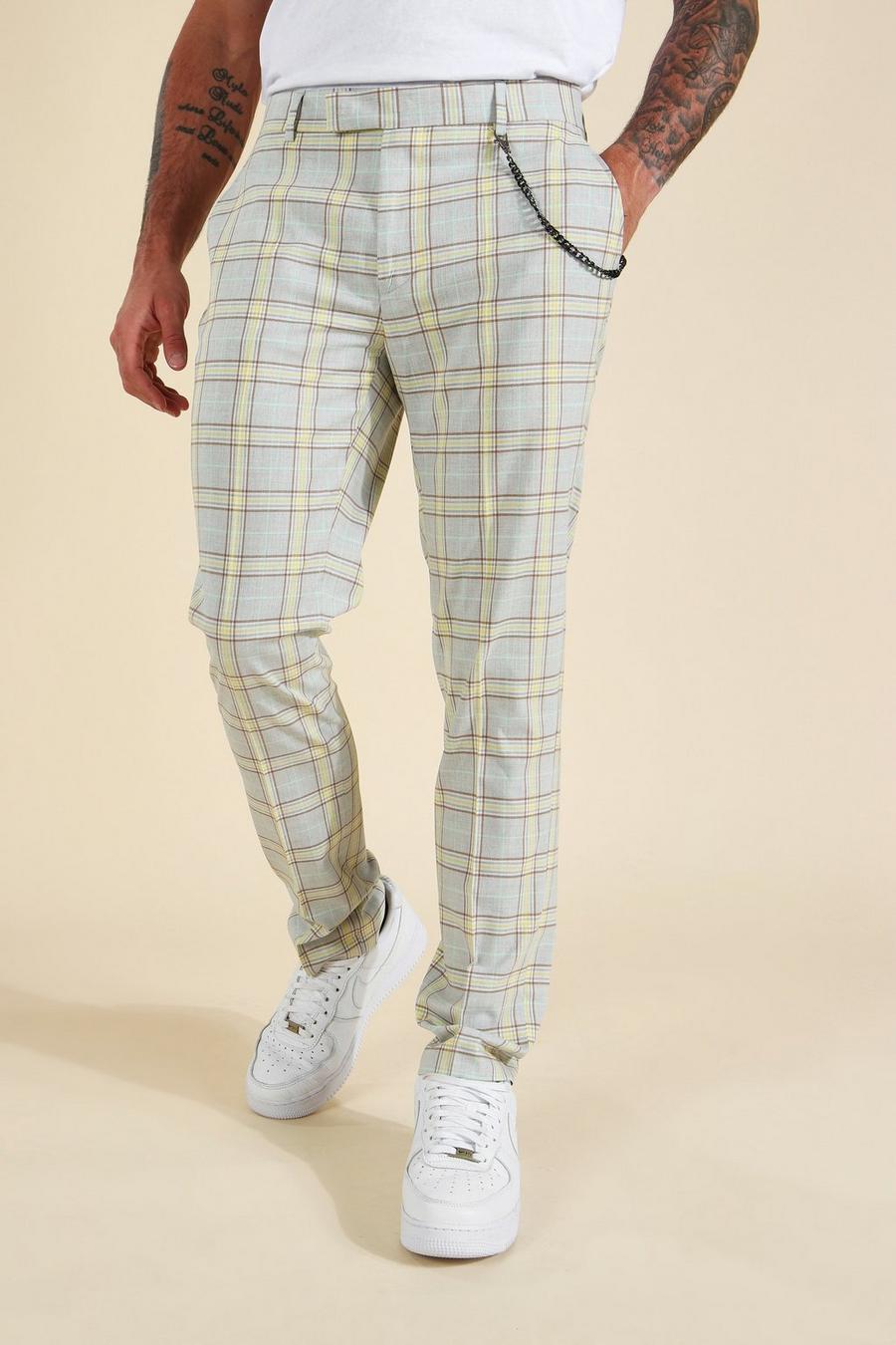 אפור מכנסיים מחויטים סקיני עם הדפס משבצות ושרשרת image number 1