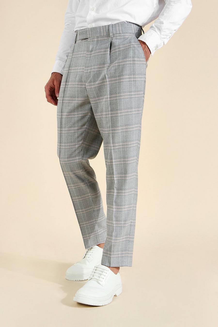 Blue Tapered Check With Pintuck Tailored Pants image number 1