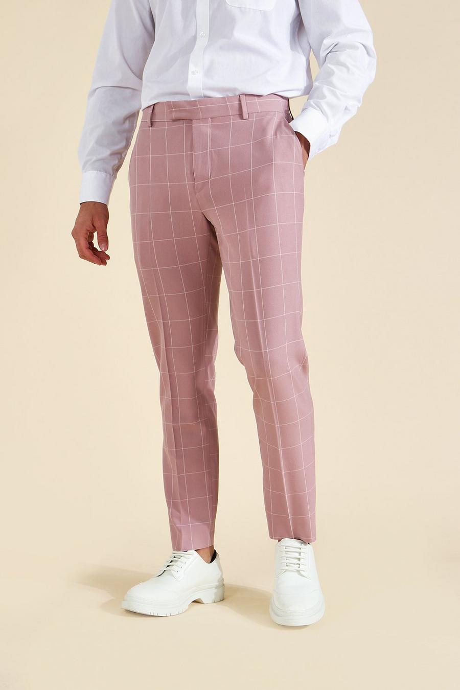 Pink Skinny Windowpane Check Crop Tailored Trouser image number 1