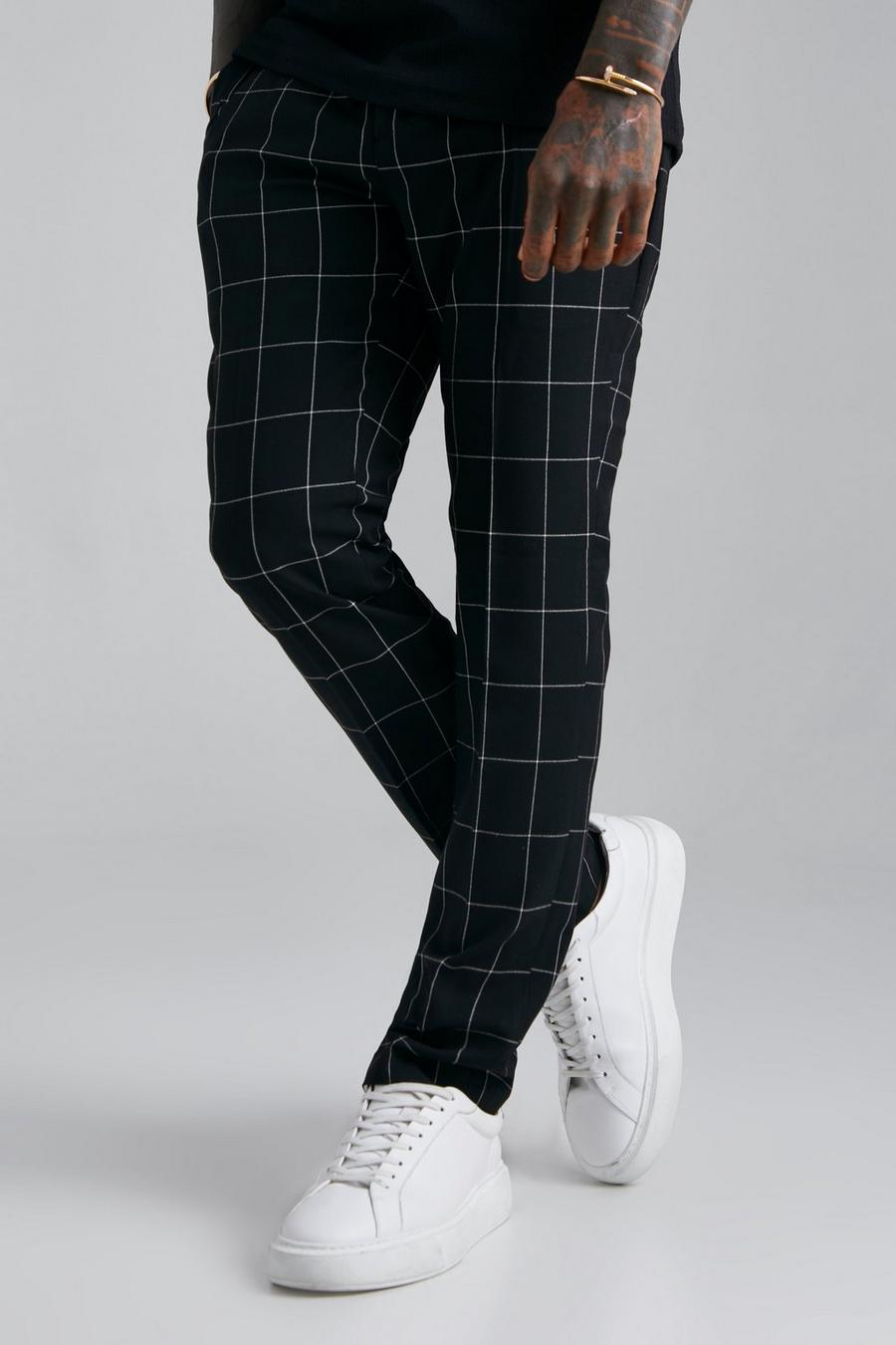 Black Skinny Windowpane Check Tailored Trouser image number 1