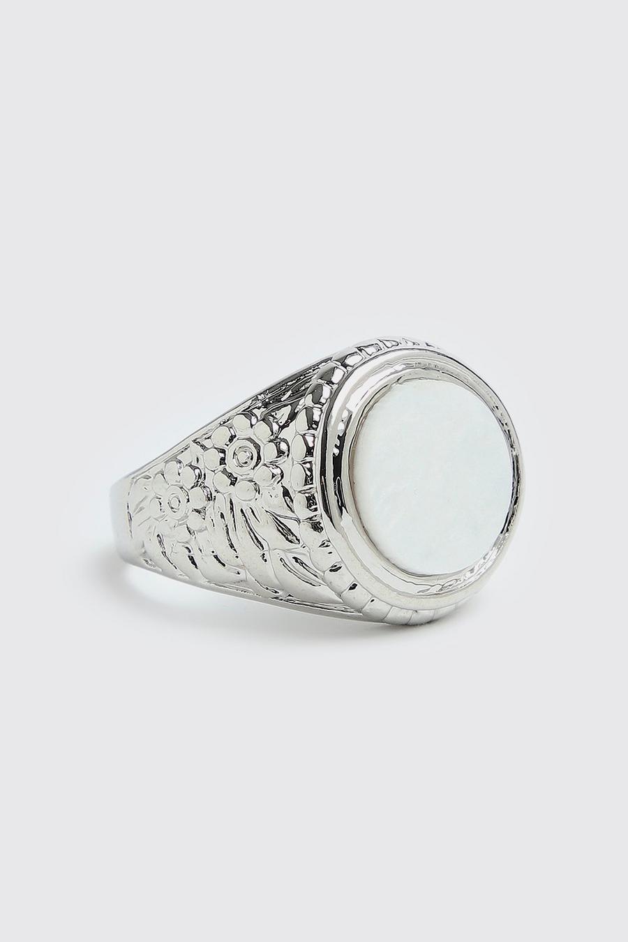 Silver silber Chunky Signet Ring With Stone image number 1