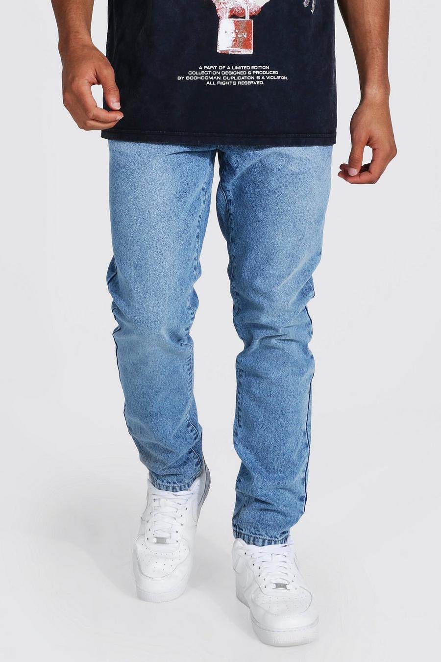 Jeans Slim Fit in denim rigido, Light blue azul