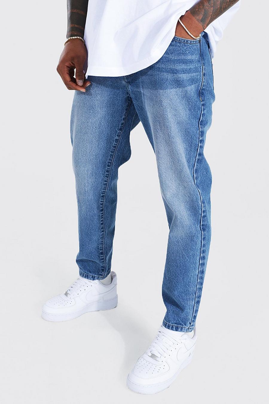 Mid blue blå Jeans med avsmalnande ben image number 1