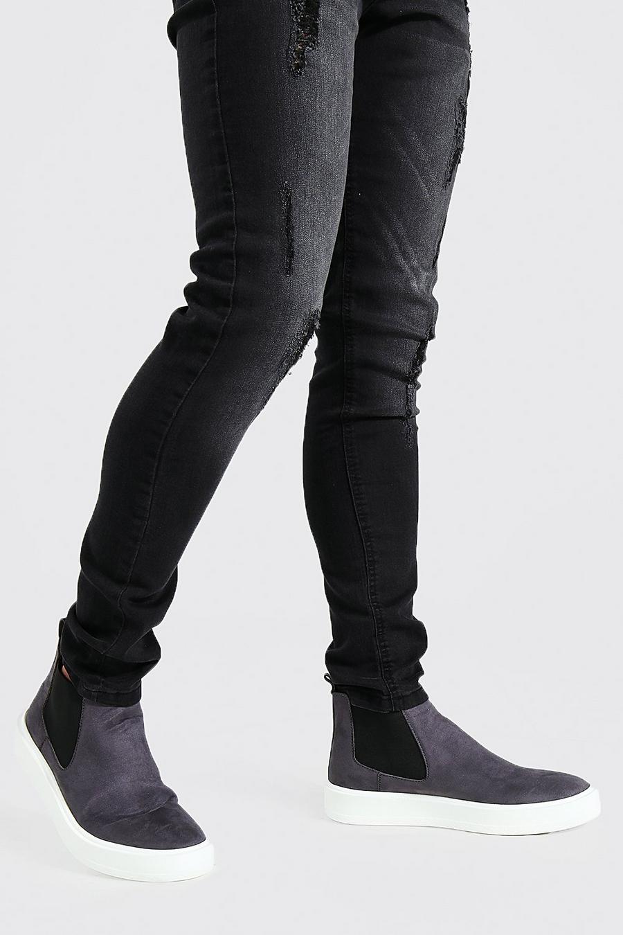Charcoal grå Faux Suede Trainer Sole Chelsea Boot image number 1