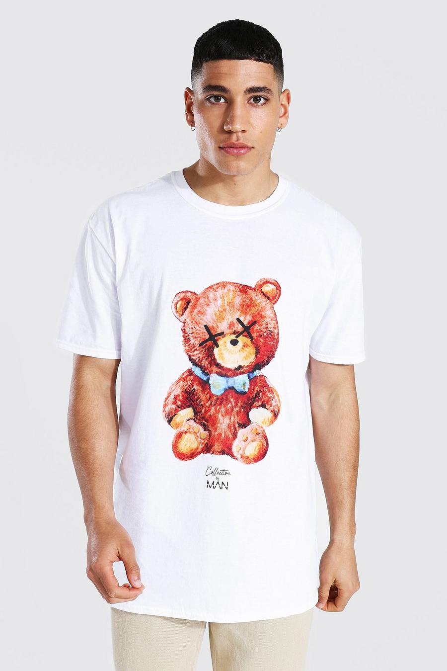 White MAN Oversize t-shirt med teddybjörn image number 1
