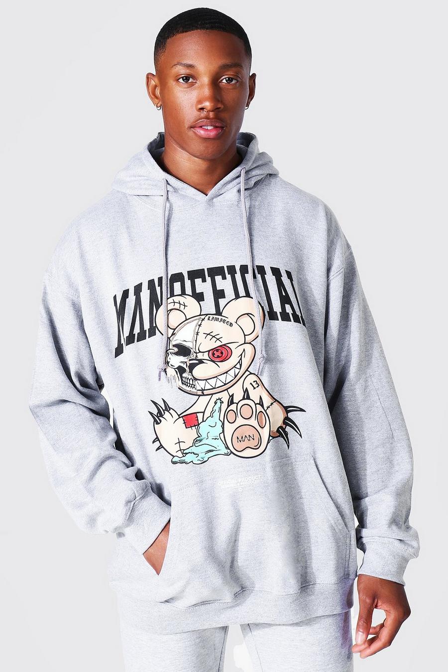 Grey marl Oversized Man Official Teddy Graphic Hoodie image number 1