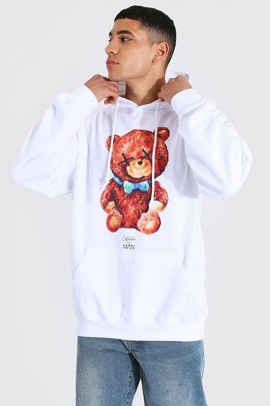 White blanc Oversized Man Collection Teddy Graphic Hoodie image number 1