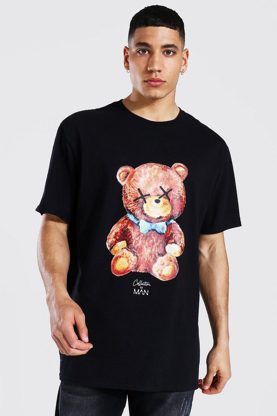 Oversize Man Collektion T-Shirt mit Teddy-Print, Black noir image number 1