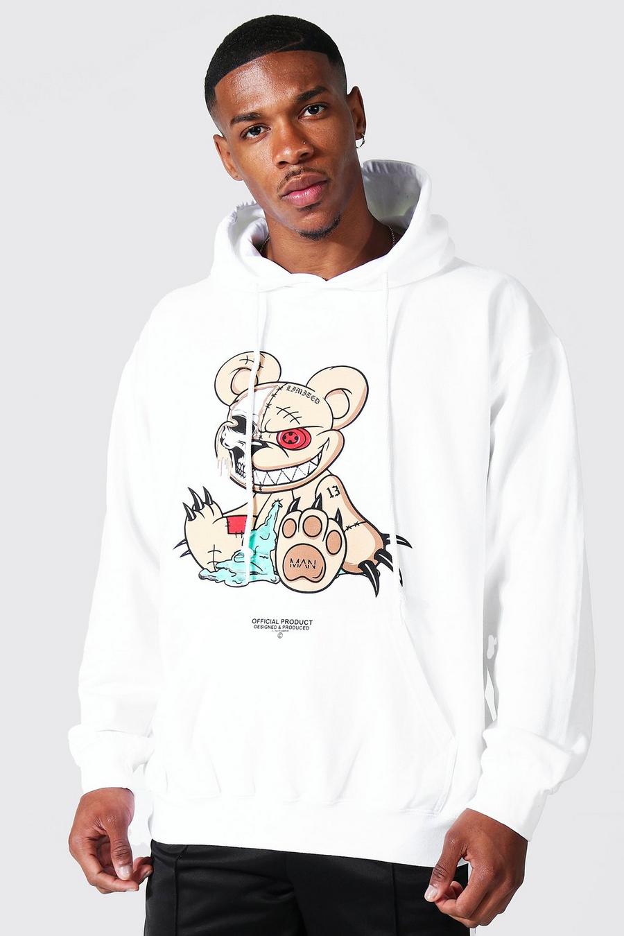 White Oversized Evil Teddy Hoodie image number 1