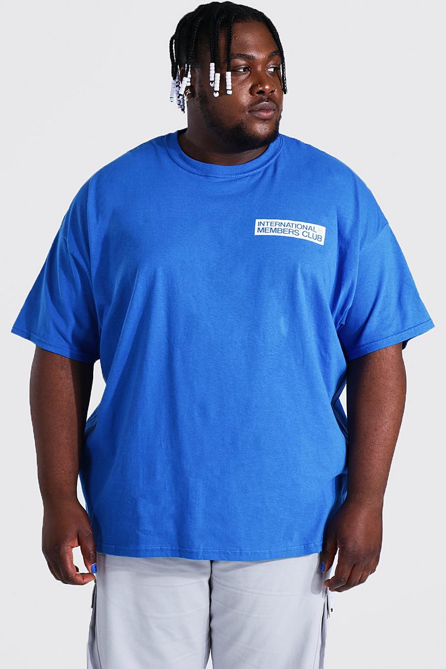 Camiseta Plus con estampado frontal y en la espalda Members Club, Cobalt azzurro image number 1