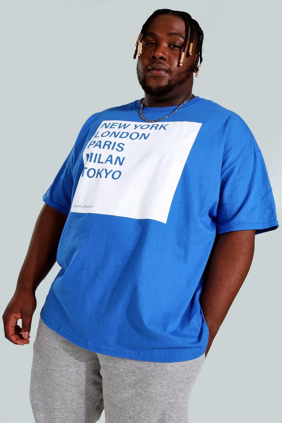 Camiseta Plus con estampado encuadrado de nombres de ciudades, Cobalt azul image number 1