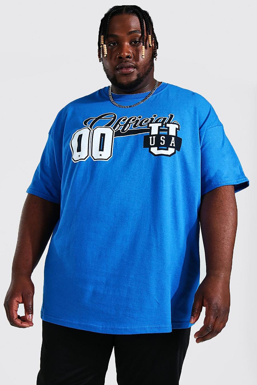T-shirt Plus Size stile Varsity con scritta Official USA, Cobalt azul image number 1