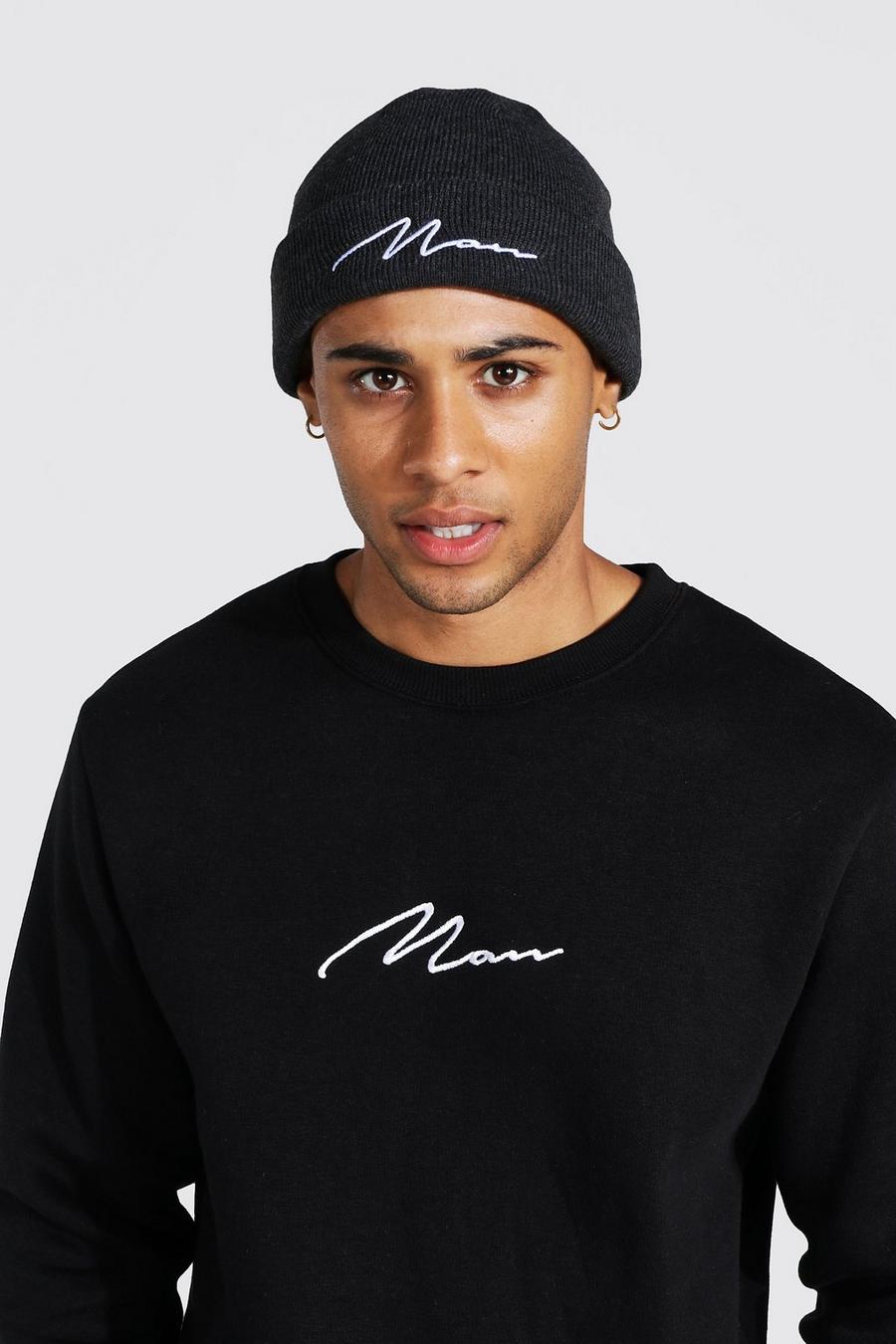 Man Signature Micro Strick-Beanie, Charcoal grey image number 1
