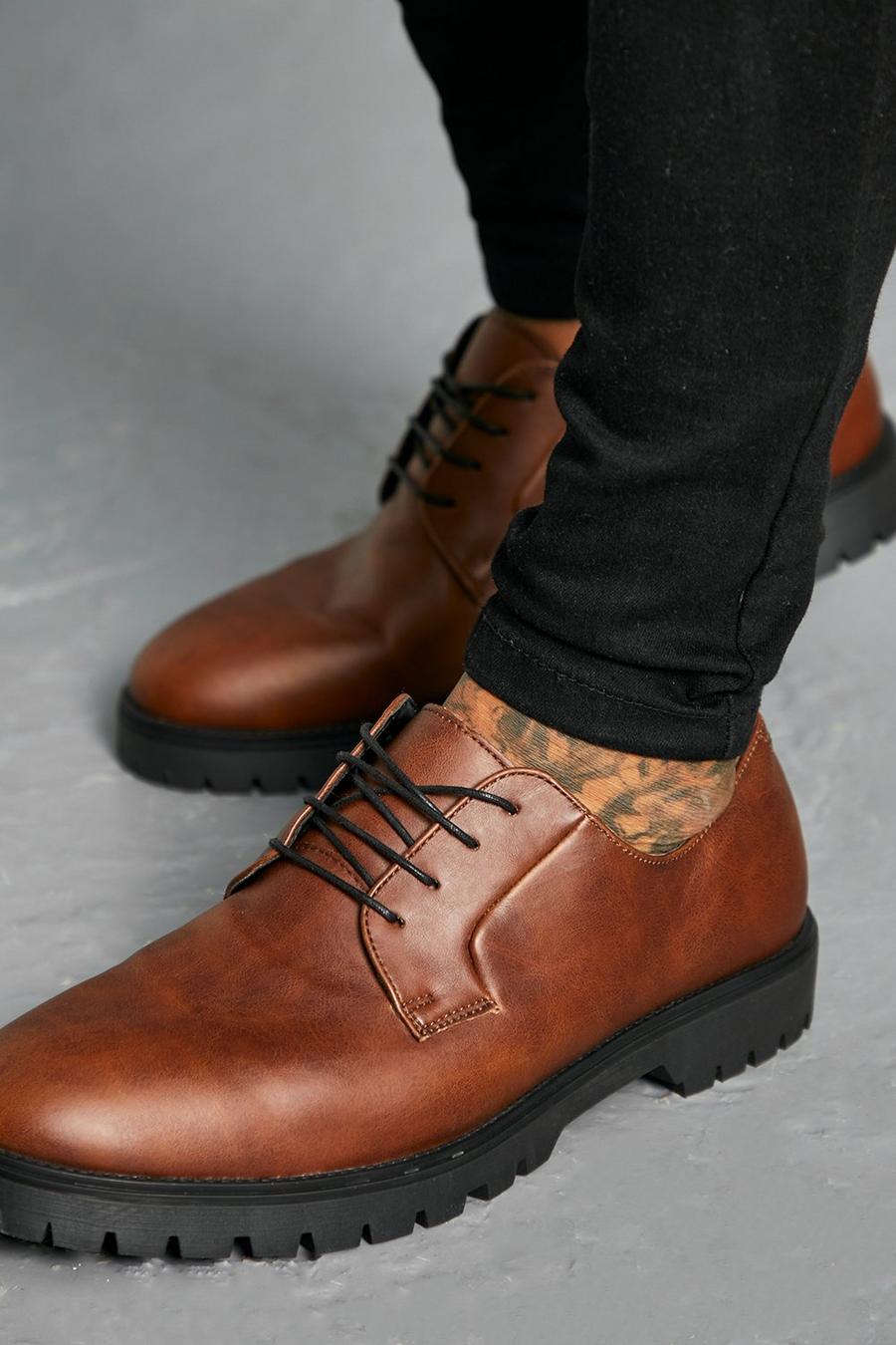 Zapatos Derby de cuero lisos, Chocolate marrón image number 1