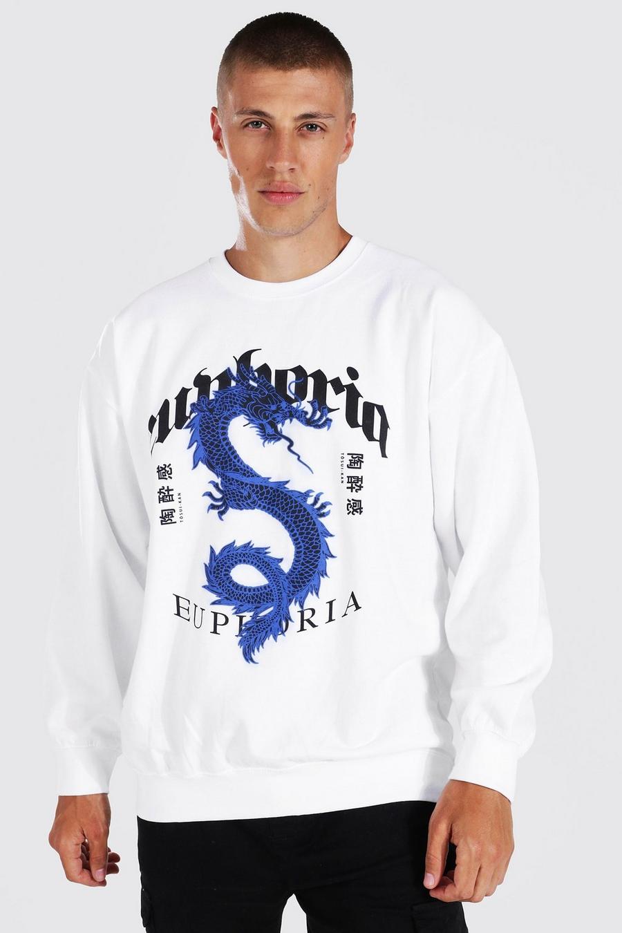 Oversize Sweatshirt mit Euphoria Drachen Print, White blanc image number 1
