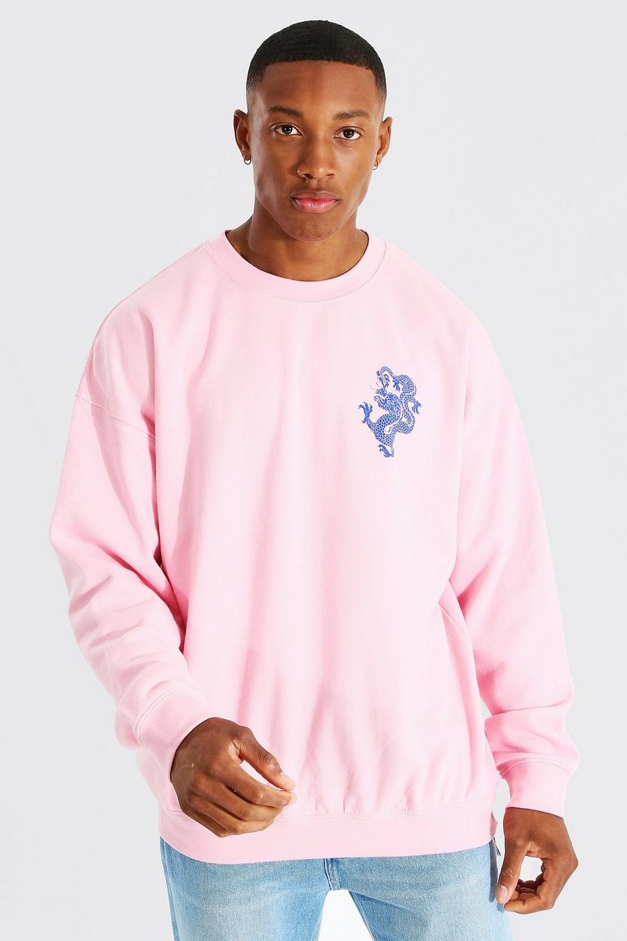 Light pink rosa Oversized Dragon Print Sweatshirt image number 1