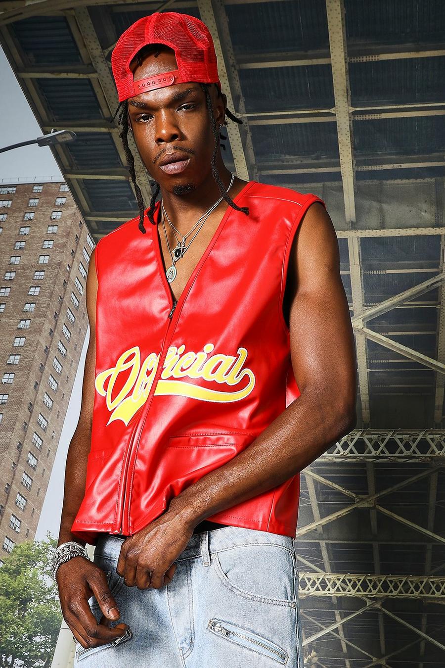 Red Leather Look Official Vest image number 1