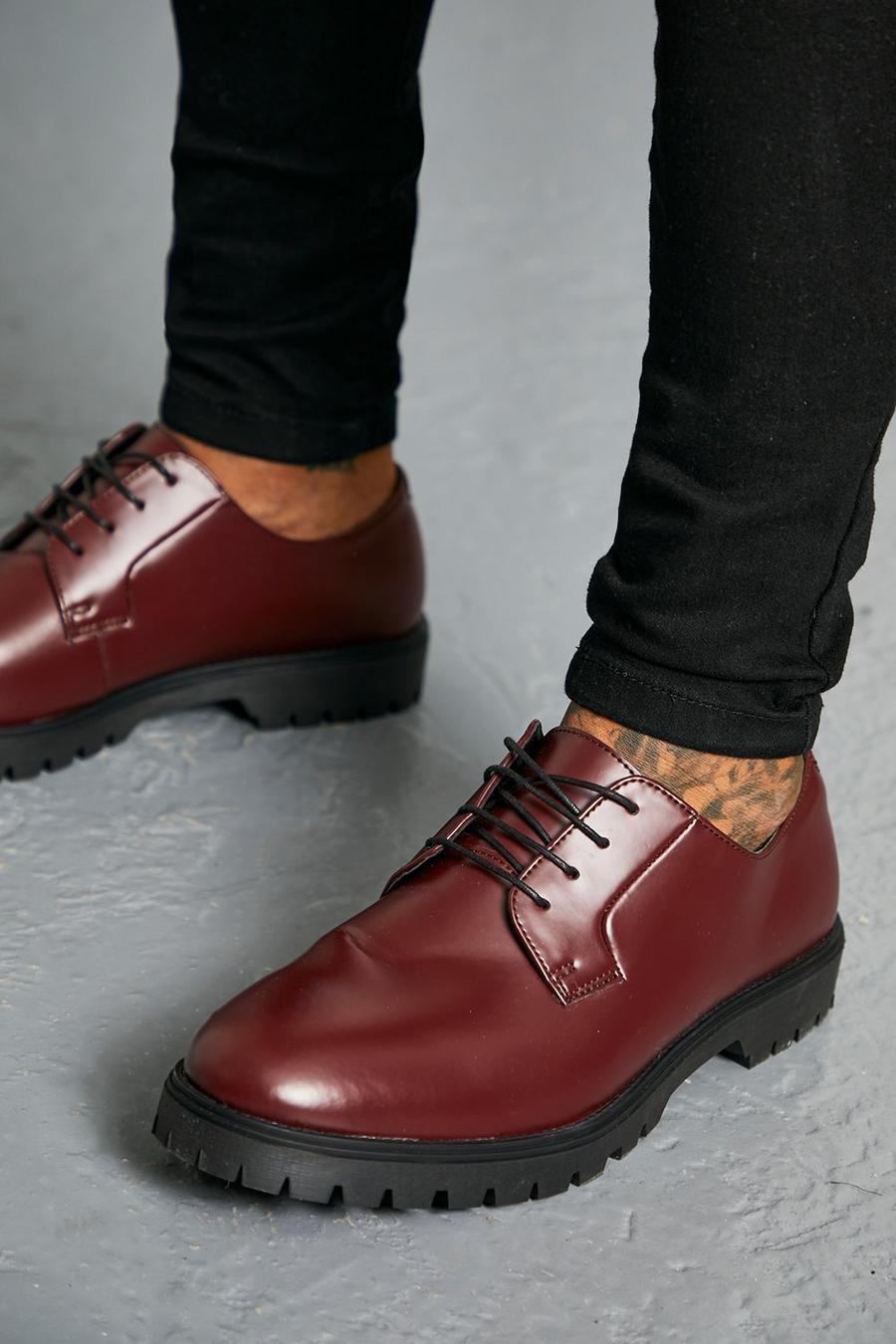 Burgundy Smooth Faux Leather Derby image number 1