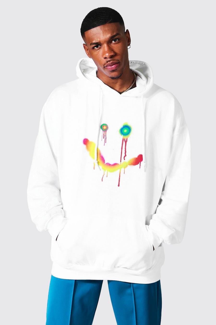 White weiß Oversized Graffiti Smiley Hoodie image number 1