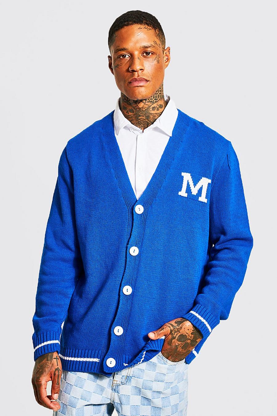 Cobalt blue Recycled Classic Varsity M Detail Cardigan image number 1