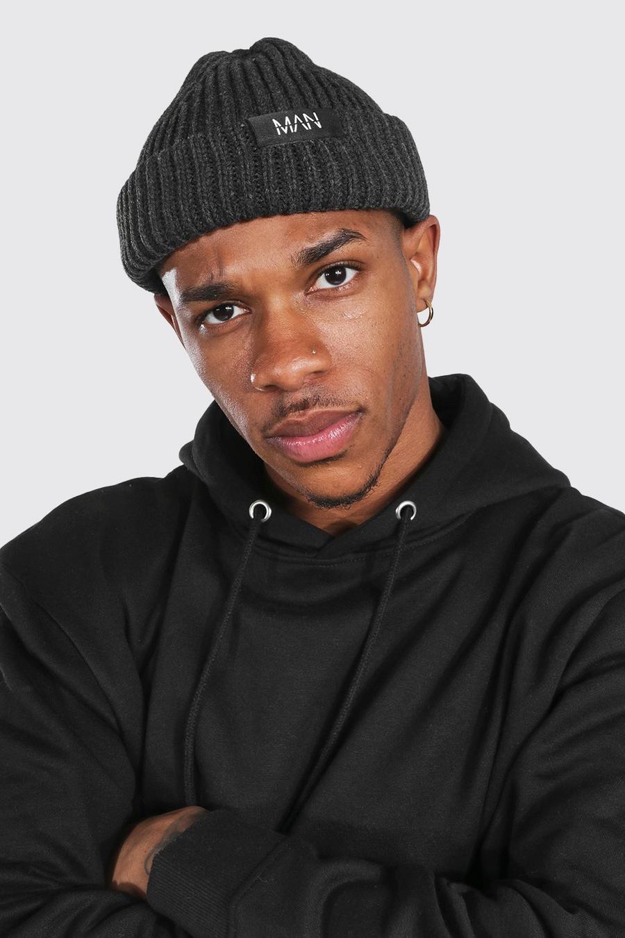 Charcoal Man Tab Ribbed Micro Beanie image number 1