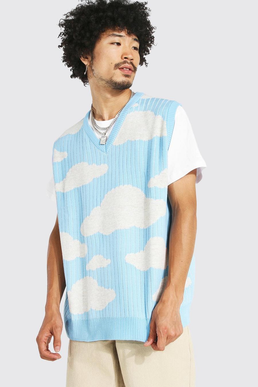 Blue Oversized Knitted Marl Cloud Sweater Vest image number 1