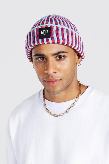 Mixed Waffle Man Badge Micro Beanie purple