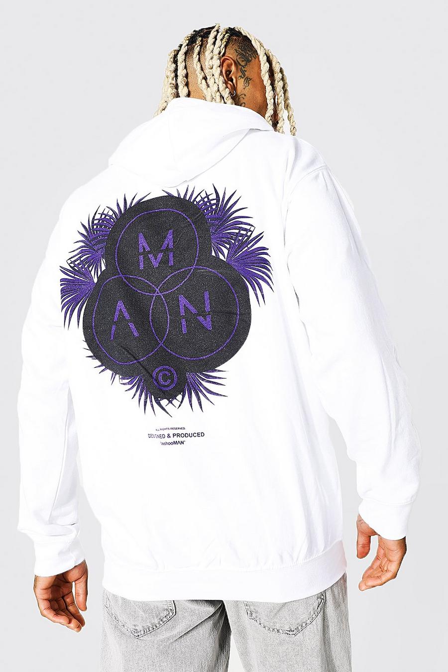 White blanc Oversized Man Official Palm Back Print Hoodie image number 1