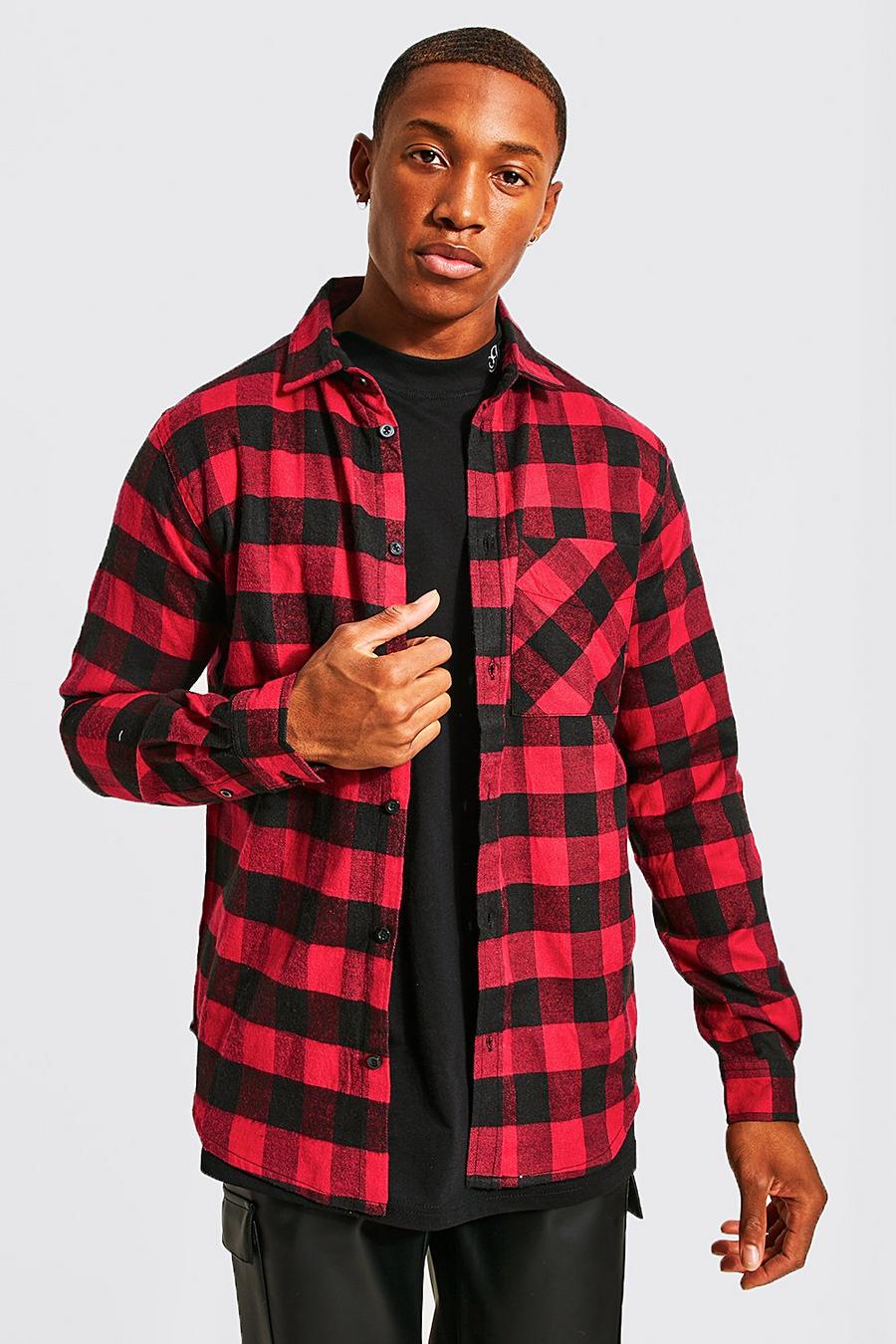 Red Long Sleeve Regular Fit Check Shirt image number 1