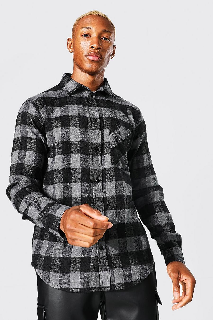 Charcoal grå Long Sleeve Regular Fit Check Shirt image number 1