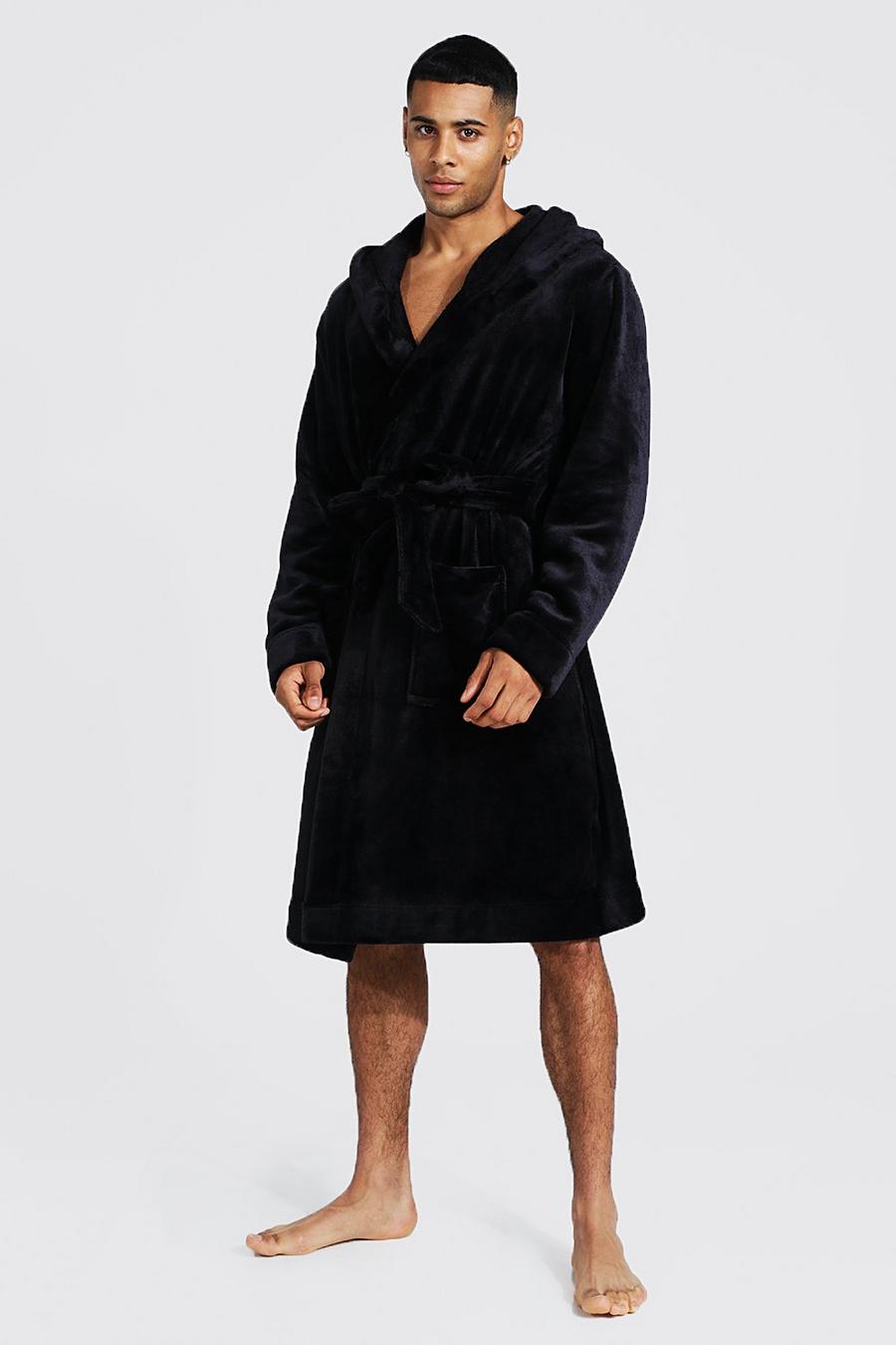 Robe de chambre douce à capuche, Black image number 1