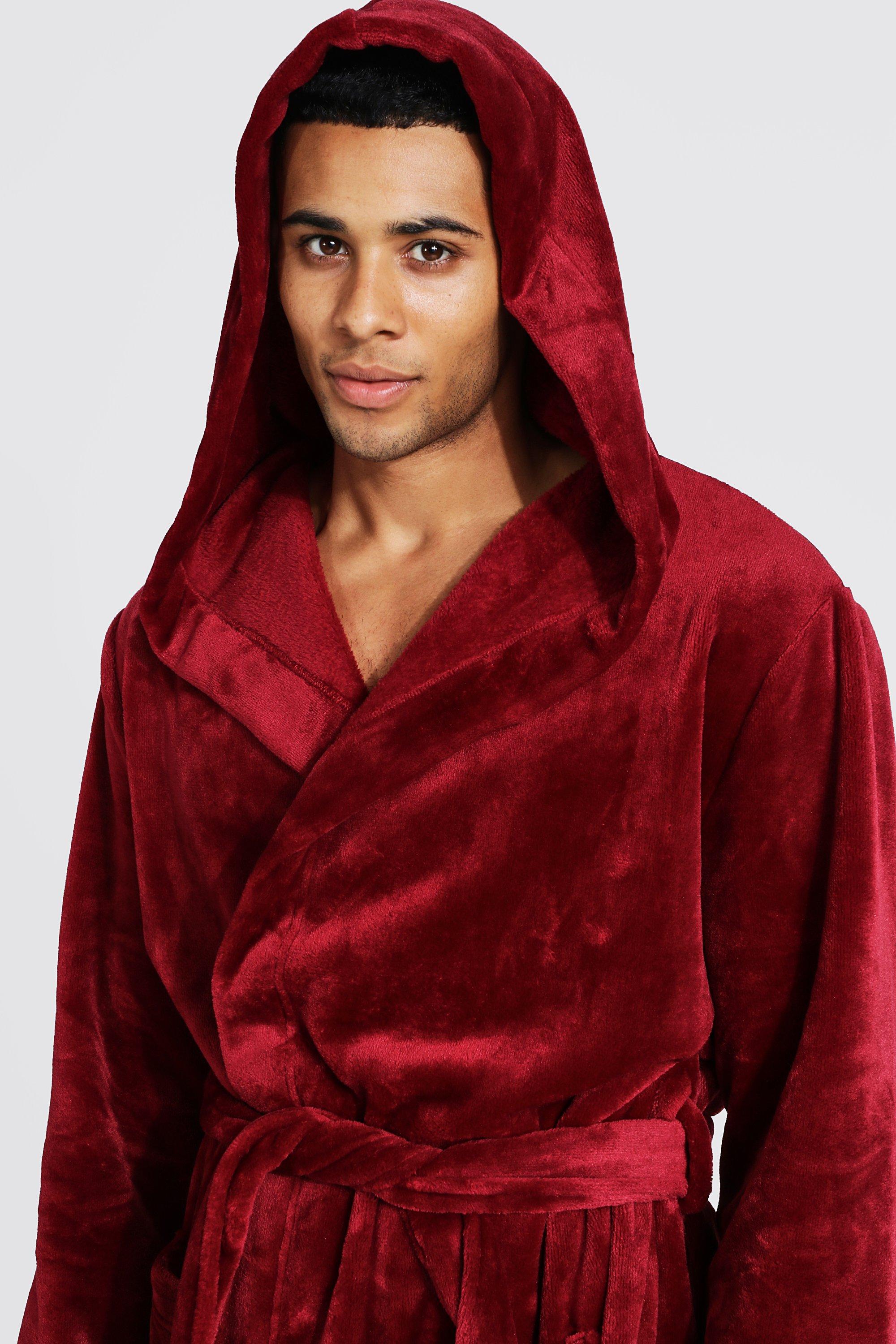 Men s Fleece Hooded Dressing Gown Boohoo UK