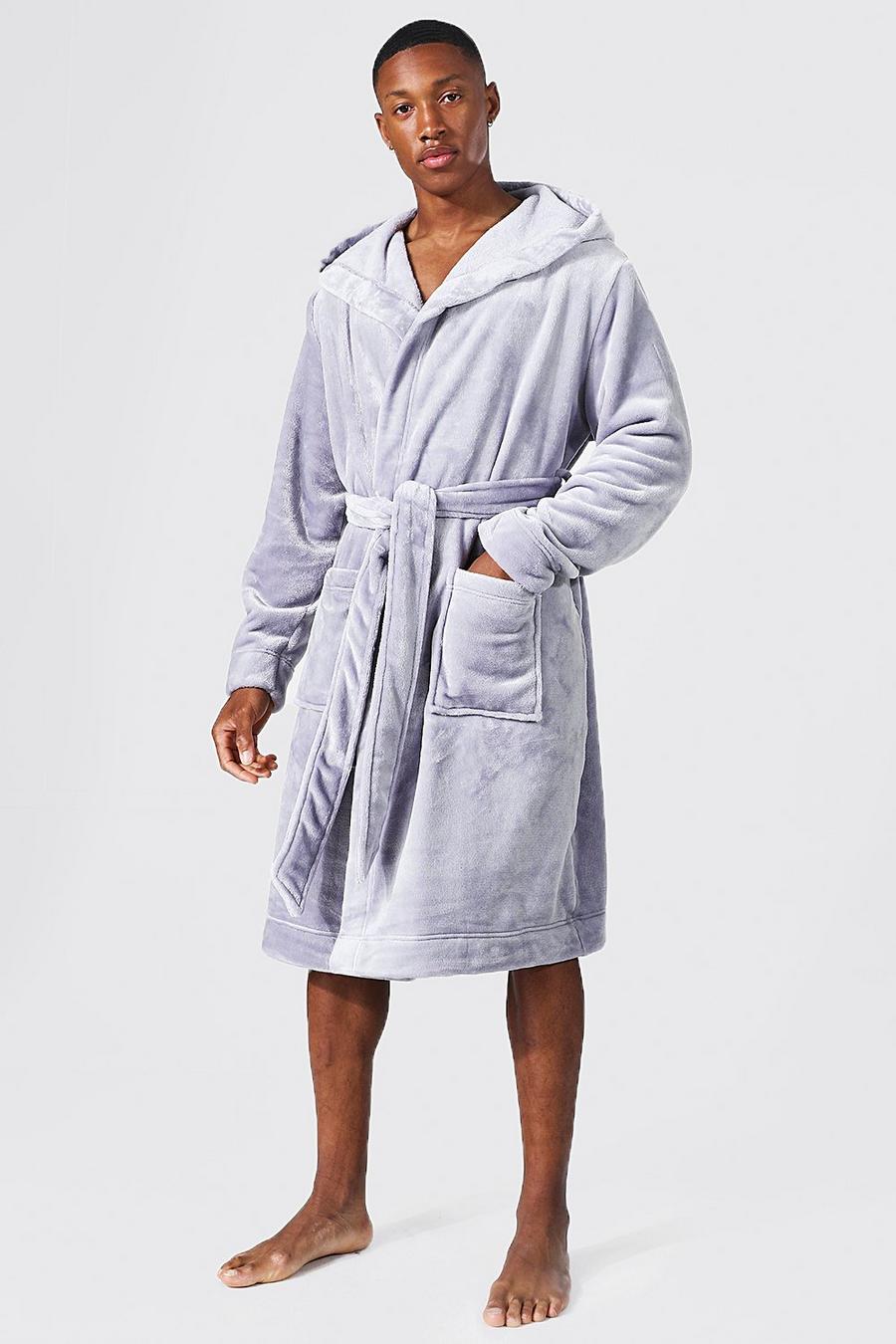 Robe de chambre en polaire à capuche, Grey grau image number 1