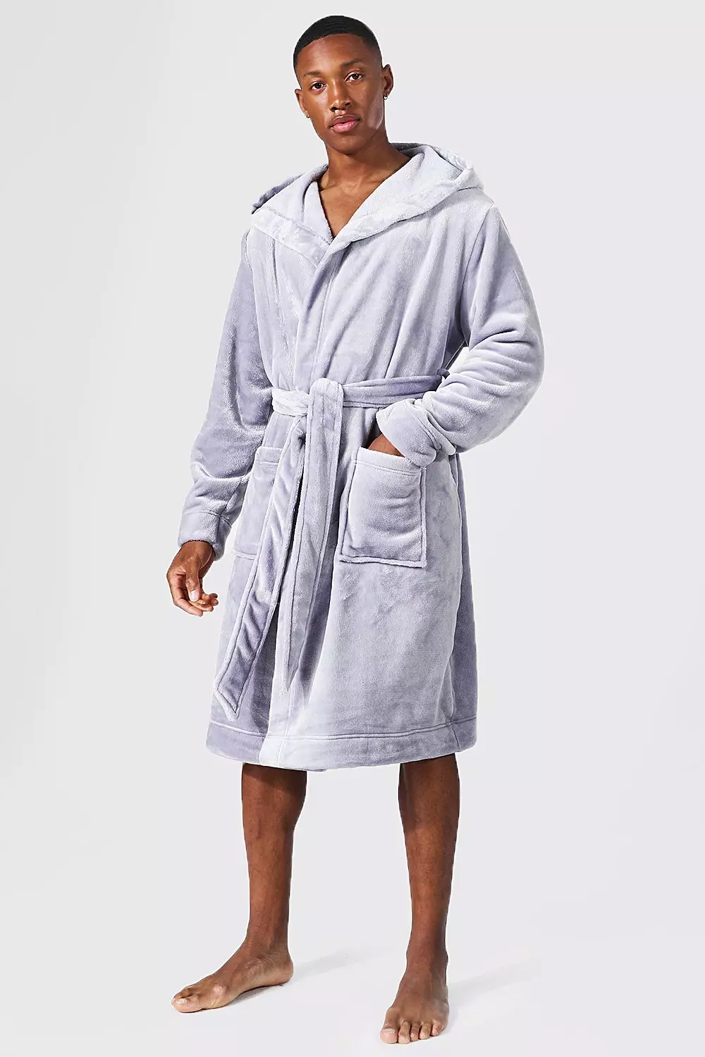 Grey fleece 2025 hooded dressing gown