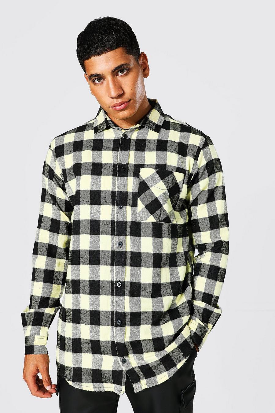 Long Sleeve Yellow Check Longline Shirt image number 1