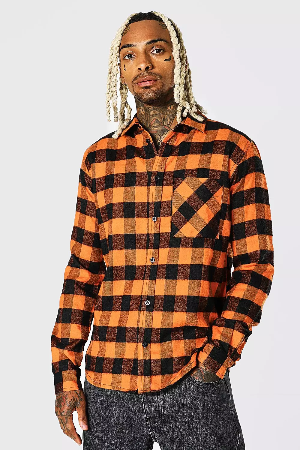 Black and orange check hot sale shirt