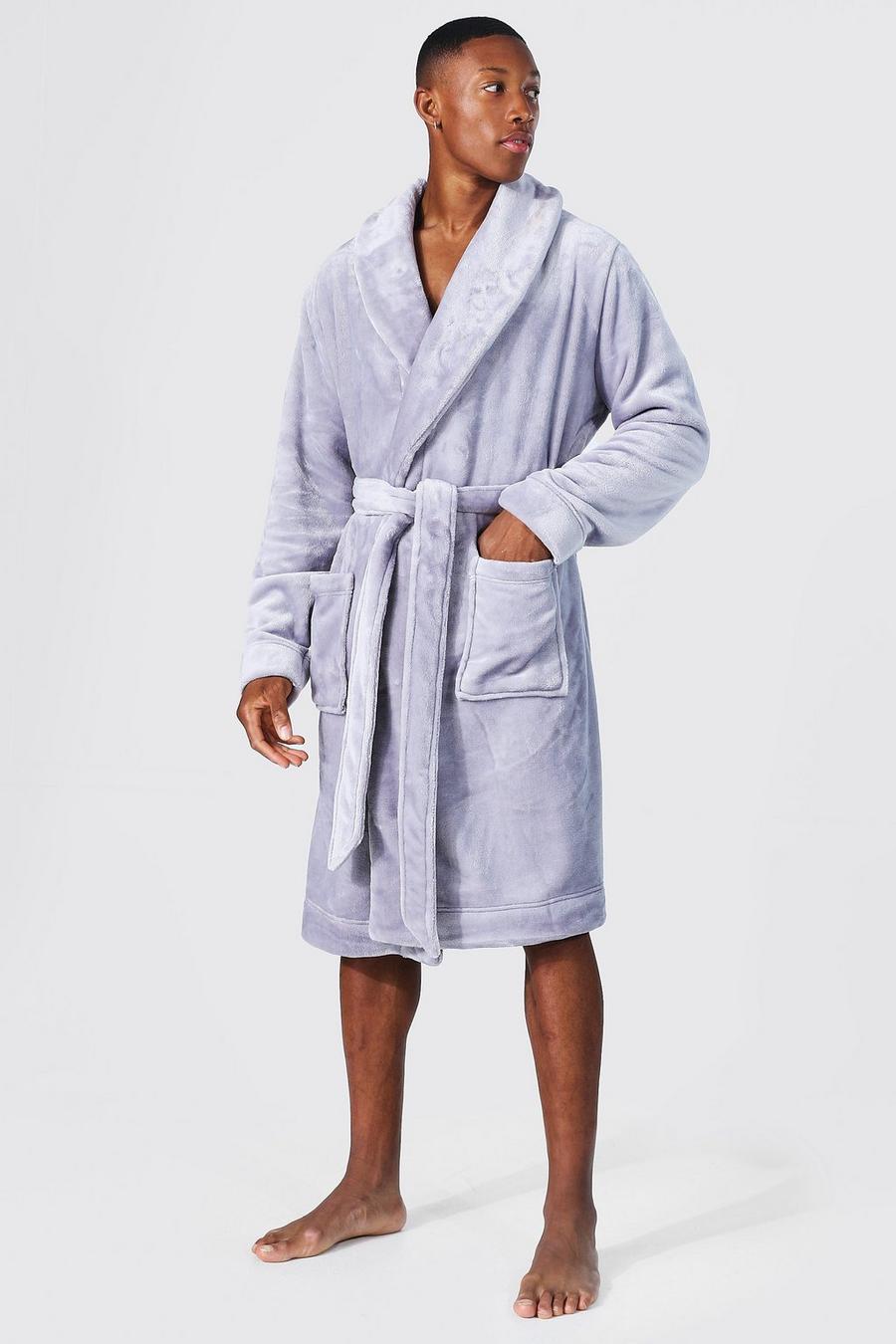 Grey Fleece Shawl Collar Dressing Gown image number 1