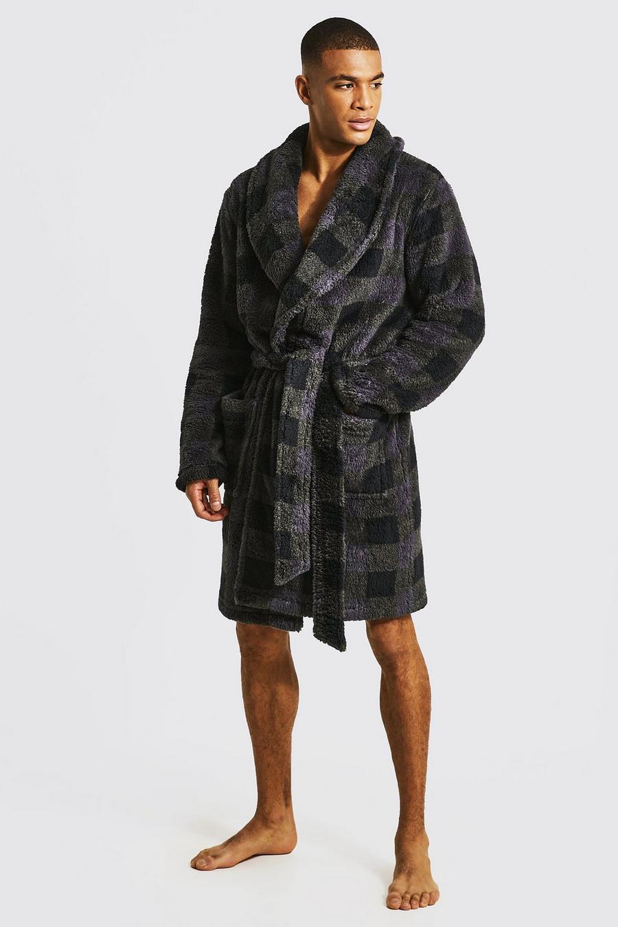 Black Check Shawl Collar Dressing Gown image number 1