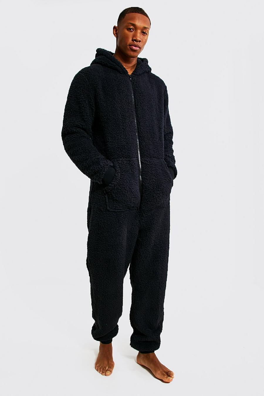Pijama enterizo con capucha de borreguito, Black nero image number 1